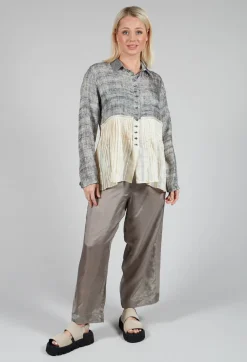 Pleated Hem Silk Shirt with Grey Marl Print