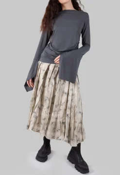 Pleated Lona Skirt in Light Grey