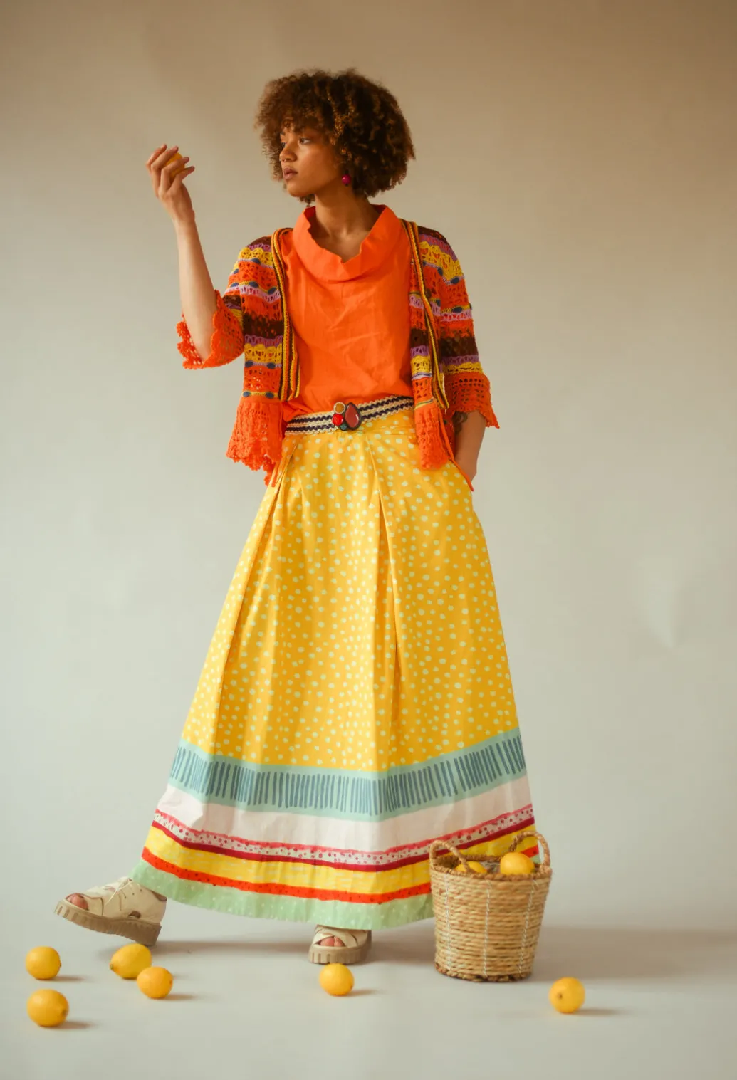 Pleated Maxi Skirt in Yellow