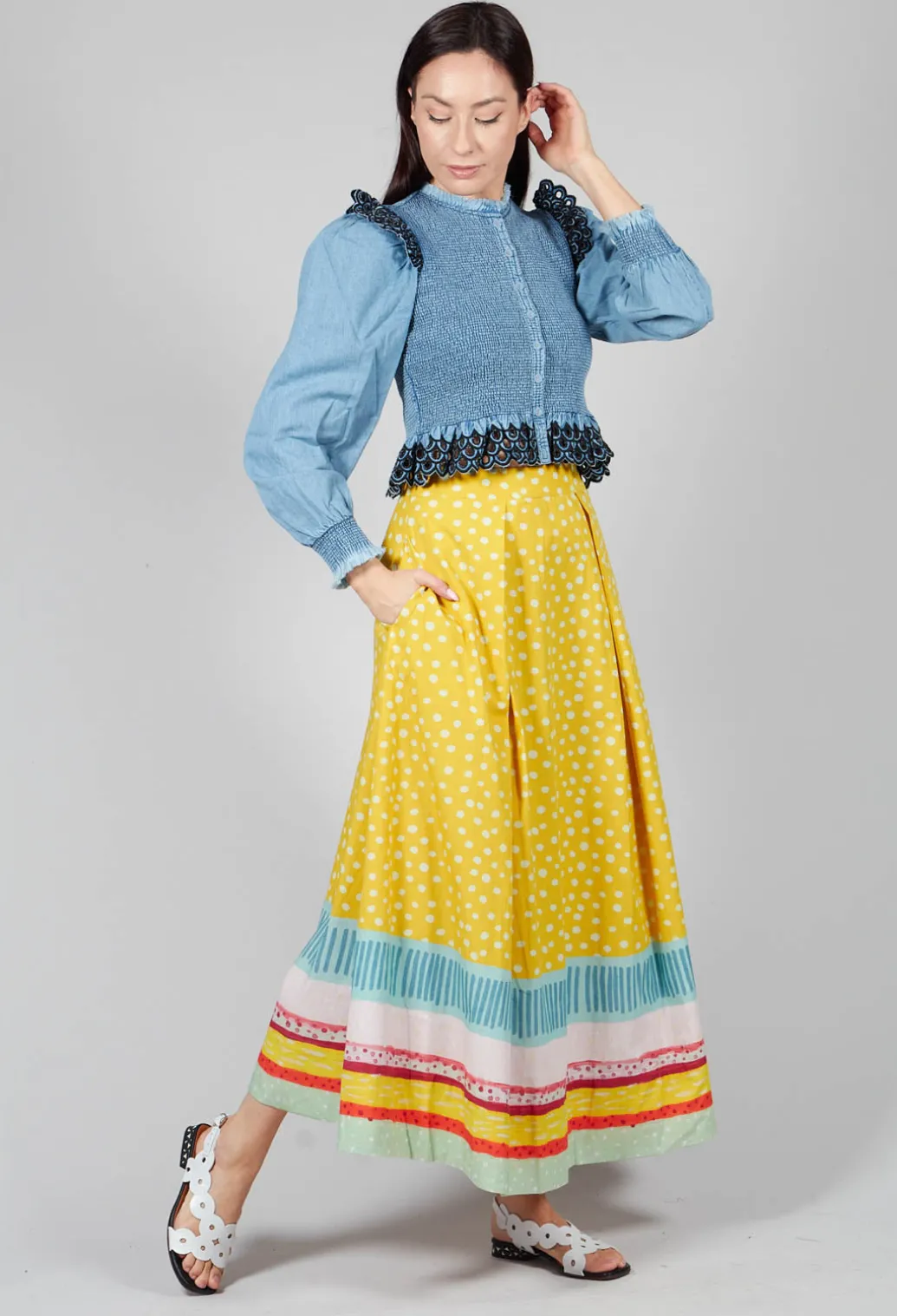 Pleated Maxi Skirt in Yellow