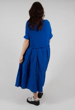 Pleated Midi Dress with Lettuce Hem Detail in Royal