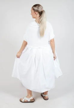 Pleated Midi Dress with Lettuce Hem Detail in Semi Bleach