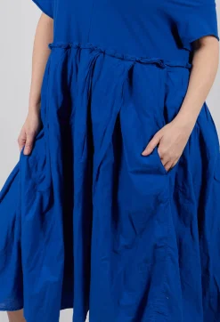 Pleated Midi Dress with Lettuce Hem Detail in Royal
