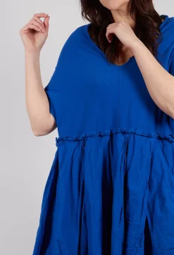 Pleated Midi Dress with Lettuce Hem Detail in Royal