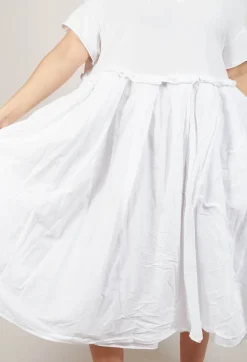 Pleated Midi Dress with Lettuce Hem Detail in Semi Bleach