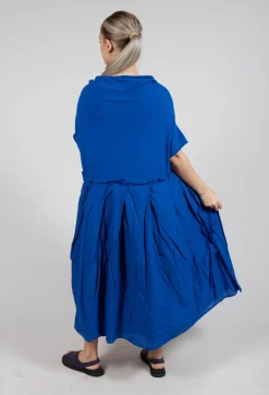 Pleated Midi Dress with Lettuce Hem Detail in Royal