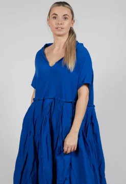 Pleated Midi Dress with Lettuce Hem Detail in Royal