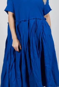 Pleated Midi Dress with Lettuce Hem Detail in Royal
