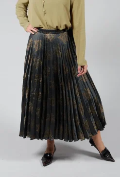 Pleated Midi Skirt in Grigio / Moro / Lime