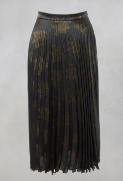 Pleated Midi Skirt in Grigio / Moro / Lime