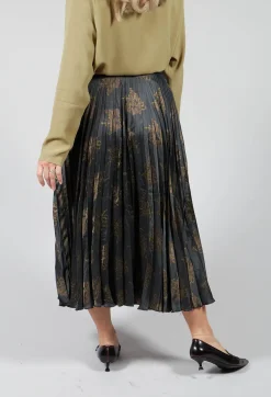 Pleated Midi Skirt in Grigio / Moro / Lime