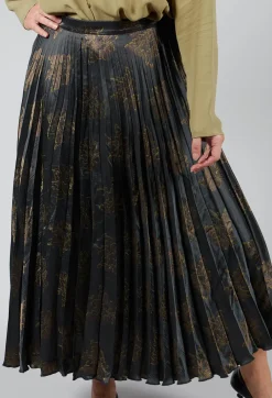 Pleated Midi Skirt in Grigio / Moro / Lime