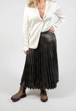 Pleated Midi Skirt in Grigio / Moro / Lime
