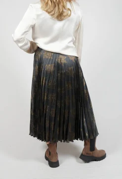 Pleated Midi Skirt in Grigio / Moro / Lime