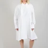 Pleated Neckline Shirt Dress in White