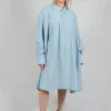 Pleated Neckline Shirt Dress in Blue