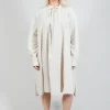 Pleated Neckline Shirt Dress in Sand