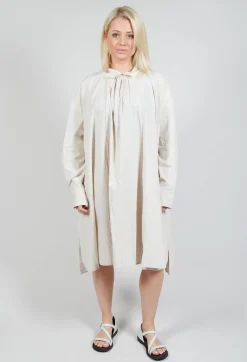 Pleated Neckline Shirt Dress in Sand