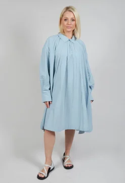 Pleated Neckline Shirt Dress in Blue