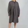 Pleated Neckline Shirt Dress in Grey