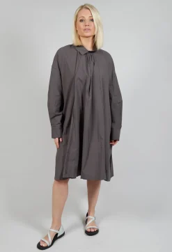 Pleated Neckline Shirt Dress in Grey