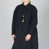 Pleated Neckline Shirt Dress in Black