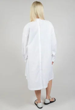 Pleated Neckline Shirt Dress in White