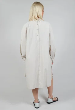 Pleated Neckline Shirt Dress in Sand