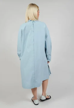 Pleated Neckline Shirt Dress in Blue