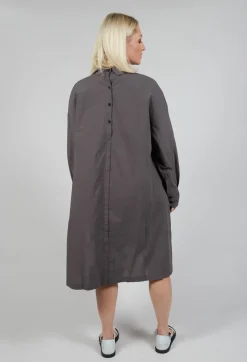 Pleated Neckline Shirt Dress in Grey