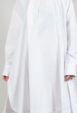 Pleated Neckline Shirt Dress in White