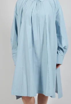 Pleated Neckline Shirt Dress in Blue