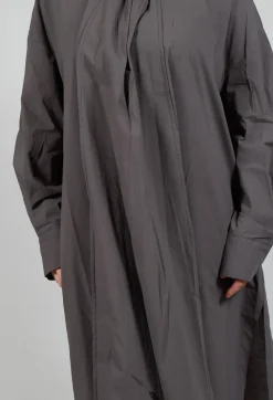 Pleated Neckline Shirt Dress in Grey