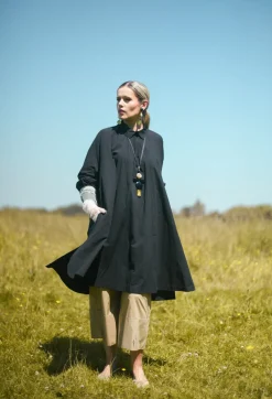 Pleated Neckline Shirt Dress in Black