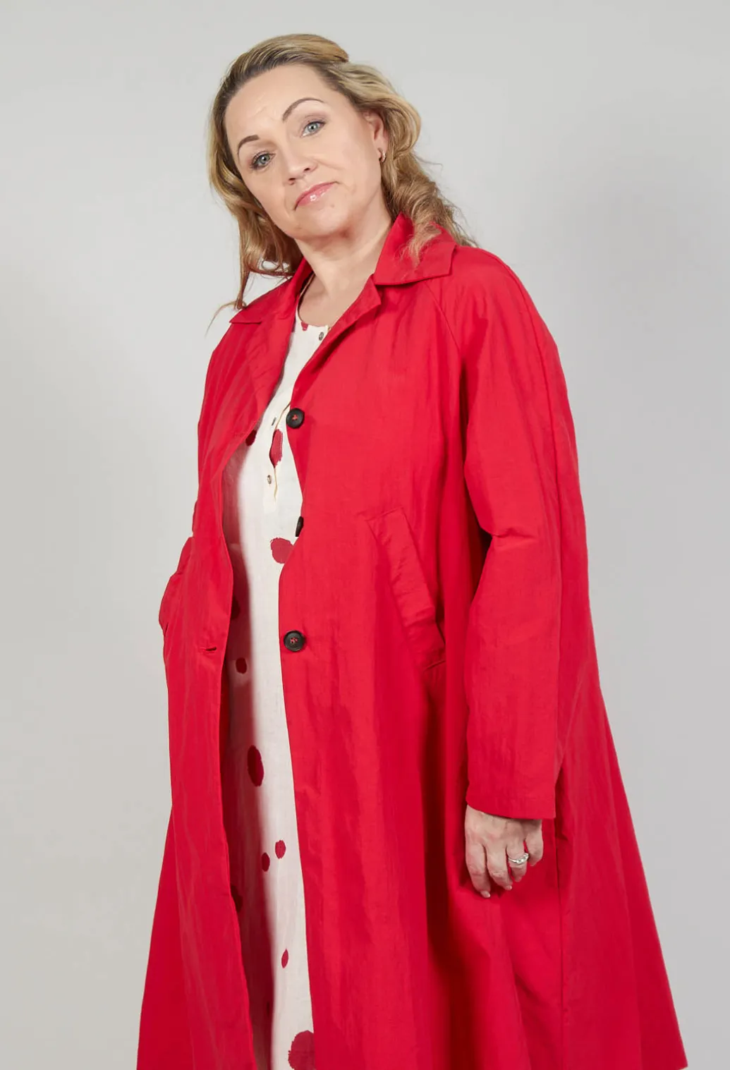 Pleated Overcoat in Rosso