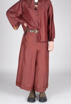 Pleated Silk Trousers in Copper