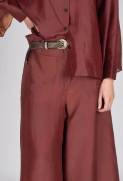 Pleated Silk Trousers in Copper