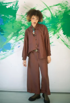 Pleated Silk Trousers in Copper