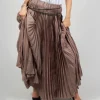 Pleated Skirt with Asymmetric Hem in Brown