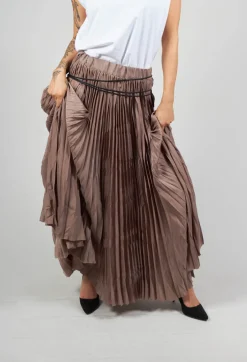 Pleated Skirt with Asymmetric Hem in Brown