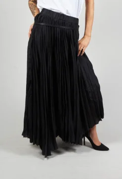 Pleated Skirt with Asymmetric Hem in Black