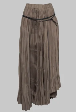 Pleated Skirt with Asymmetric Hem in Brown