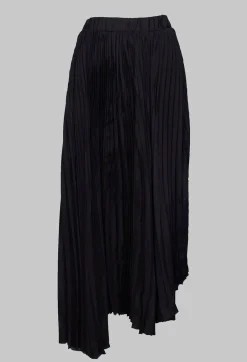 Pleated Skirt with Asymmetric Hem in Black