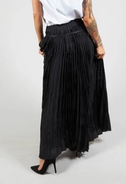 Pleated Skirt with Asymmetric Hem in Black