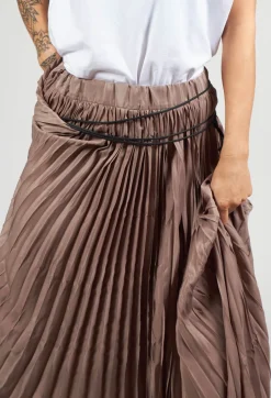 Pleated Skirt with Asymmetric Hem in Brown