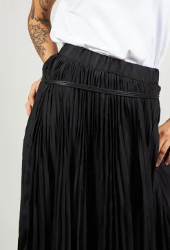 Pleated Skirt with Asymmetric Hem in Black