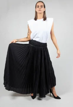 Pleated Skirt with Asymmetric Hem in Black