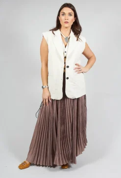 Pleated Skirt with Asymmetric Hem in Brown