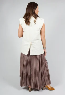 Pleated Skirt with Asymmetric Hem in Brown