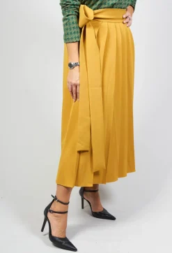Pleated Skirt with Sash in Mustard